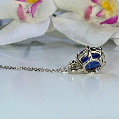 Blue Sapphire Rose Cut Necklace, Sapphire And Diamond Pendant, Vintage Style Pendant, 14K White Gold