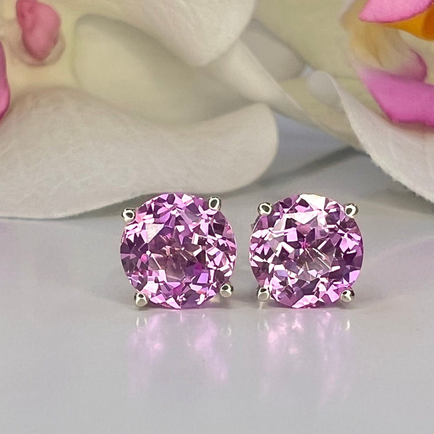 Round Ladies Studs / 2.00CTW / Pink Sapphire Earrings / Gift Ideas For Her / Everyday Earrings / Anniversary Gift / 14k Yellow Gold /  #6434