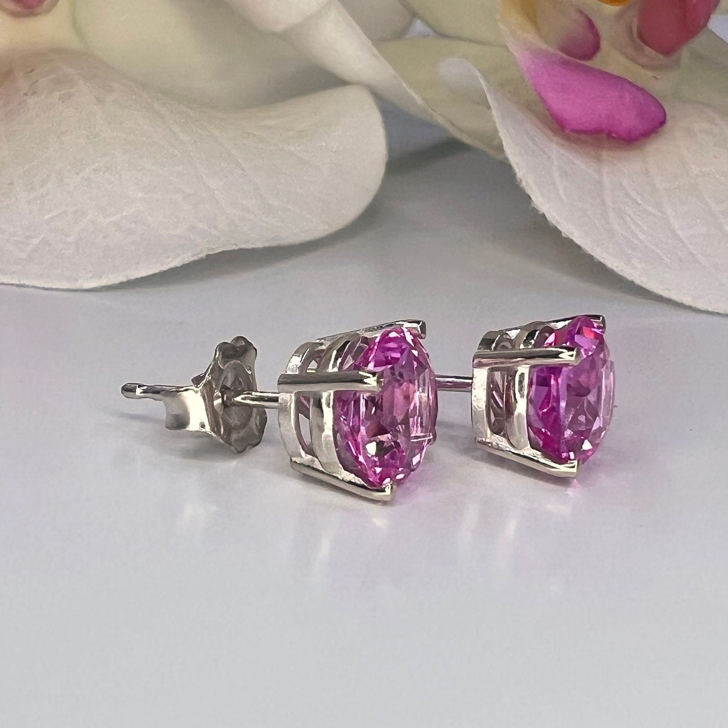 Round Ladies Studs / 2.00CTW / Pink Sapphire Earrings / Gift Ideas For Her / Everyday Earrings / Anniversary Gift / 14k Yellow Gold /  #6434