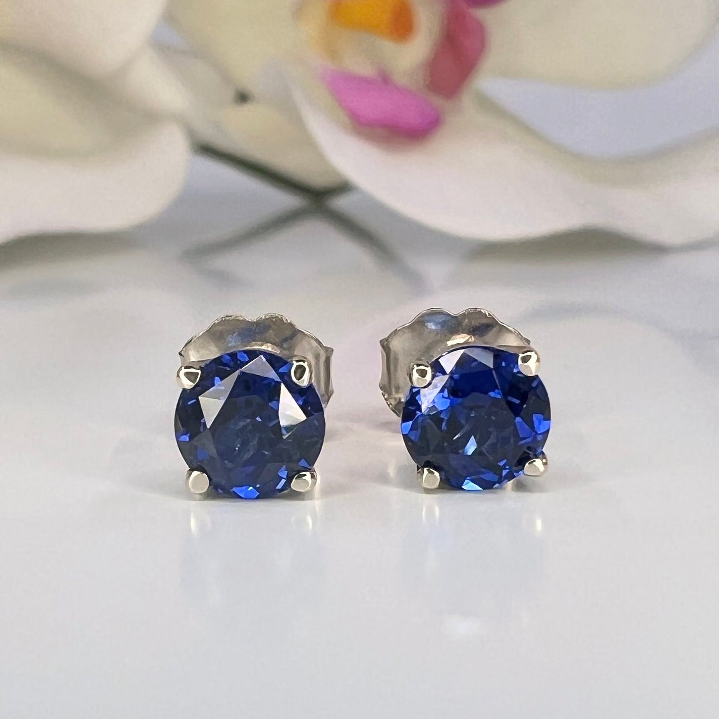 Sapphire Stud Earrings 14k White Gold, Blue Sapphire Earrings, Unisex Stud Earrings Solid 14k Gold, Sapphire Earrings Studs,  #5791