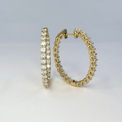 Oval Lab grown diamond hoop earring 14K gold, Inside out diamond hoop earrings, Everyday hoop earrings, huggie  earring, endless hoops