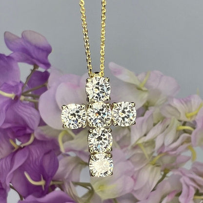 Cross Necklace, Large Cross Necklace  Solid Gold Cross, Unique Cross Necklace, Moissanite Cross Pendant Necklace, Religious Necklace