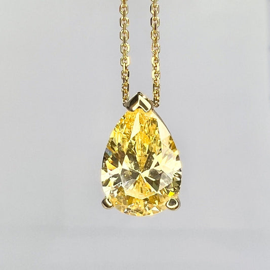 Pear Shape Solitaire Pendant Necklace, Yellow Simulated Diamond Pear Pendant Birthday Gift For Her, Teardrop Shape Pendant Necklace    #5697