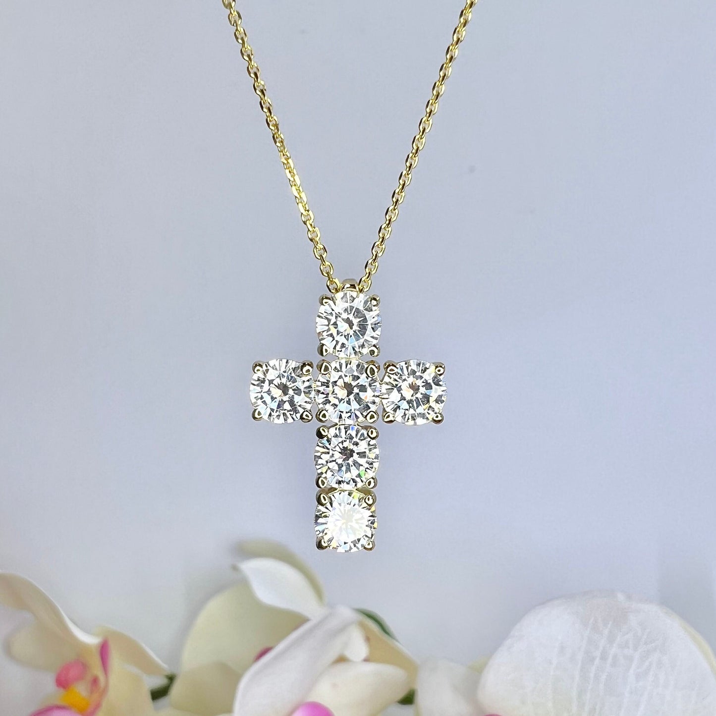 Cross Necklace, Large Cross Necklace  Solid Gold Cross, Unique Cross Necklace, Moissanite Cross Pendant Necklace, Religious Necklace