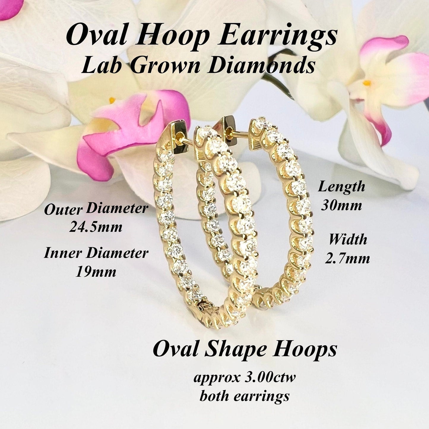 Oval Lab grown diamond hoop earring 14K gold, Inside out diamond hoop earrings, Everyday hoop earrings, huggie  earring, endless hoops