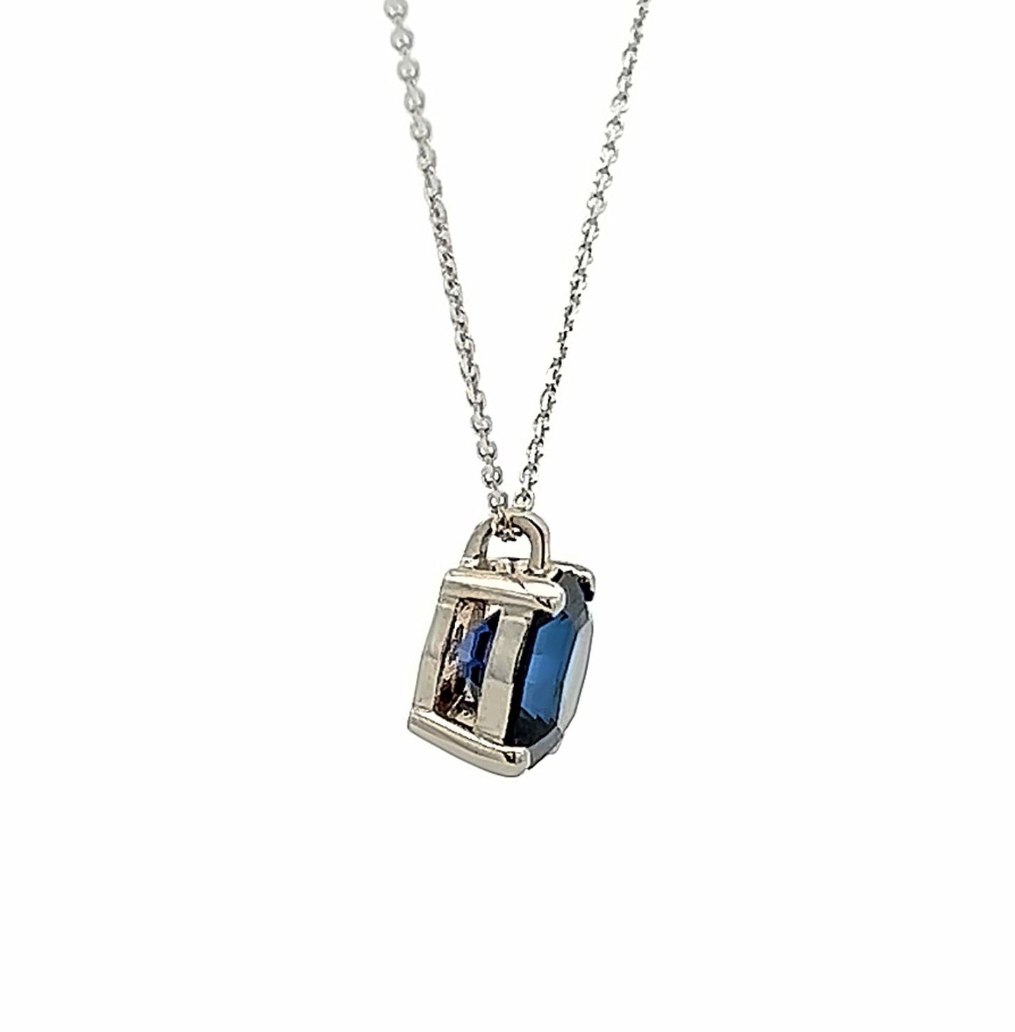 Web Cut Blue Sapphire Pendant Necklace For Her, 14k White Gold Blue Sapphire Octagon Pendant, Sapphire September Birthstone Necklace   #6390