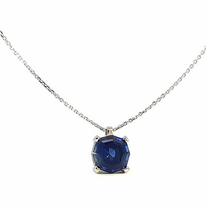 Web Cut Blue Sapphire Pendant Necklace For Her, 14k White Gold Blue Sapphire Octagon Pendant, Sapphire September Birthstone Necklace   #6390