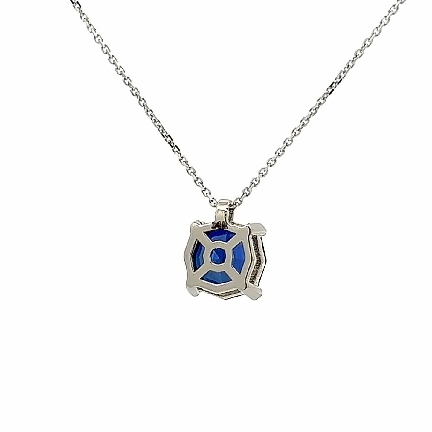 Web Cut Blue Sapphire Pendant Necklace For Her, 14k White Gold Blue Sapphire Octagon Pendant, Sapphire September Birthstone Necklace   #6390