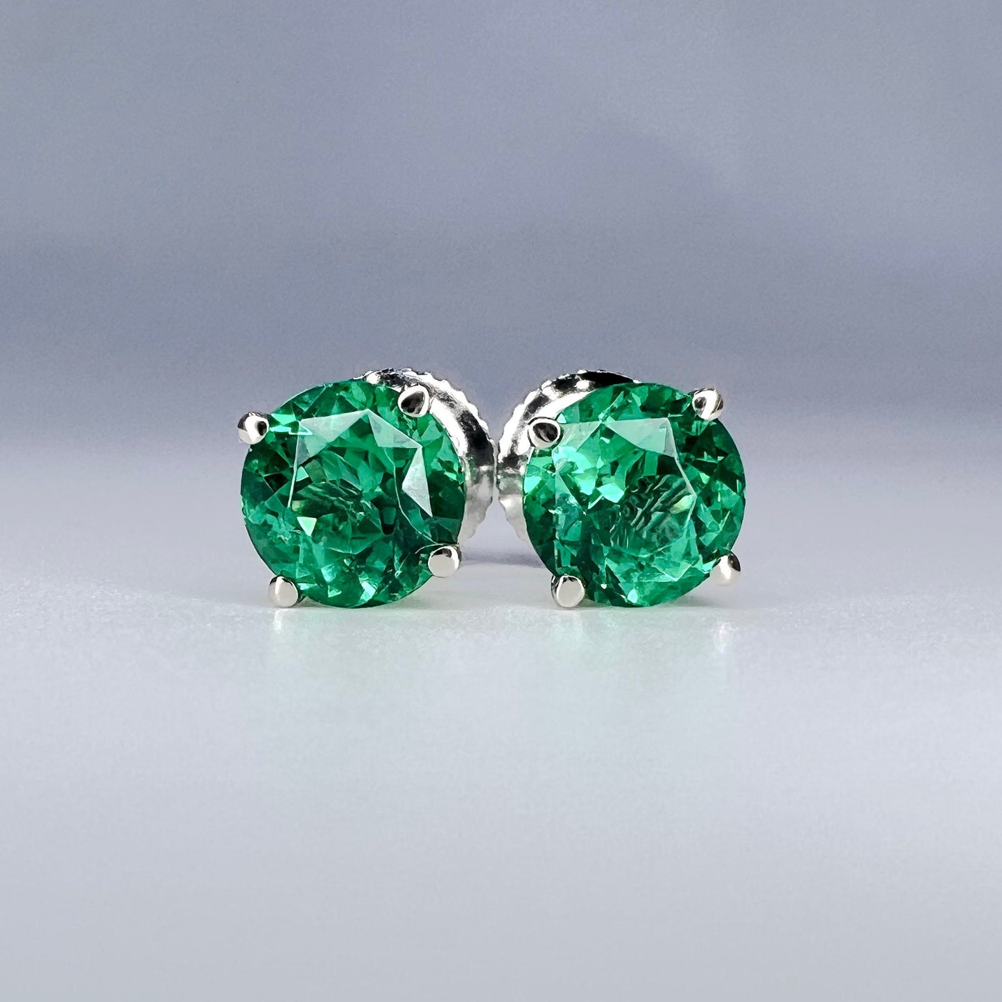 Round Brilliant Emerald Earrings, 1.50ctw Emerald Studs, Unisex Stud Earrings Solid 14k Gold, May Birthstone, Simple Emerald Earrings  #5989