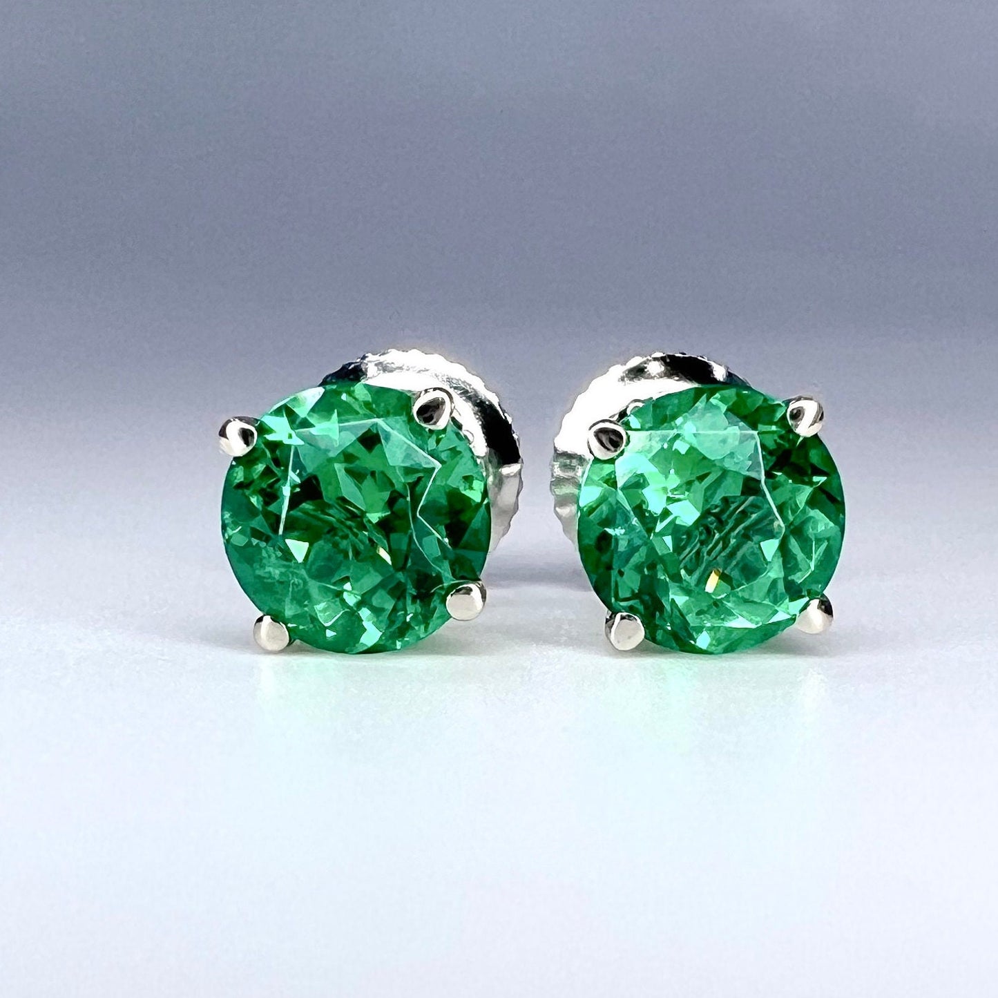 Round Brilliant Emerald Earrings, 1.50ctw Emerald Studs, Unisex Stud Earrings Solid 14k Gold, May Birthstone, Simple Emerald Earrings  #5989