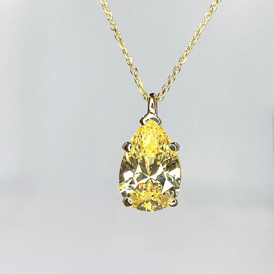 Canary Yellow Necklace 14K Yellow Gold, Pear Shape Pendant Necklace For Ladies, Layering Birthstone Jewelery, Canary Tear Drop Pendant