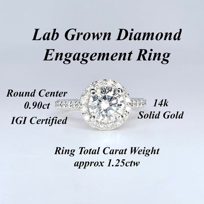 Lab grown diamond engagement ring 14k solid gold, round cut lab created cvd diamond ring, Certified lab grown diamond wedding rings