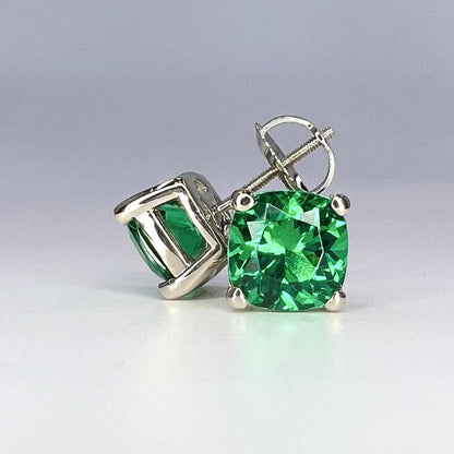 Stud Earrings Cushion Cut Green Emerald 14K White Gold Emerald  Stud Earrings, Simple Emerald Earrings May Birthstone Studs minimalist #5725