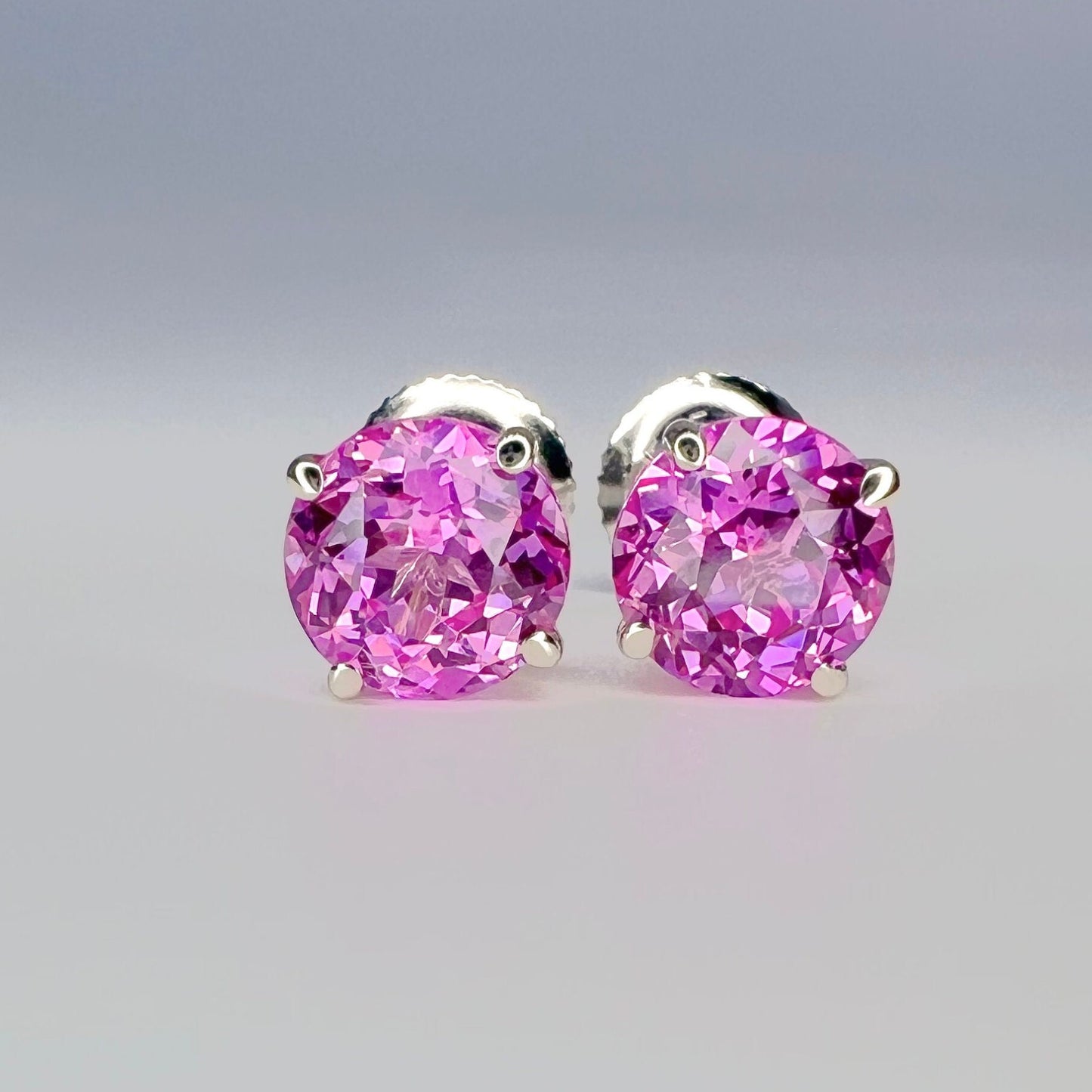 Round Pink Sapphire Stud Earring 14K Yellow Gold Ladies Pink Sapphire Stud Earrings 2 Carat Sapphire Earrings Pink Earrings Yellow Gold 7313