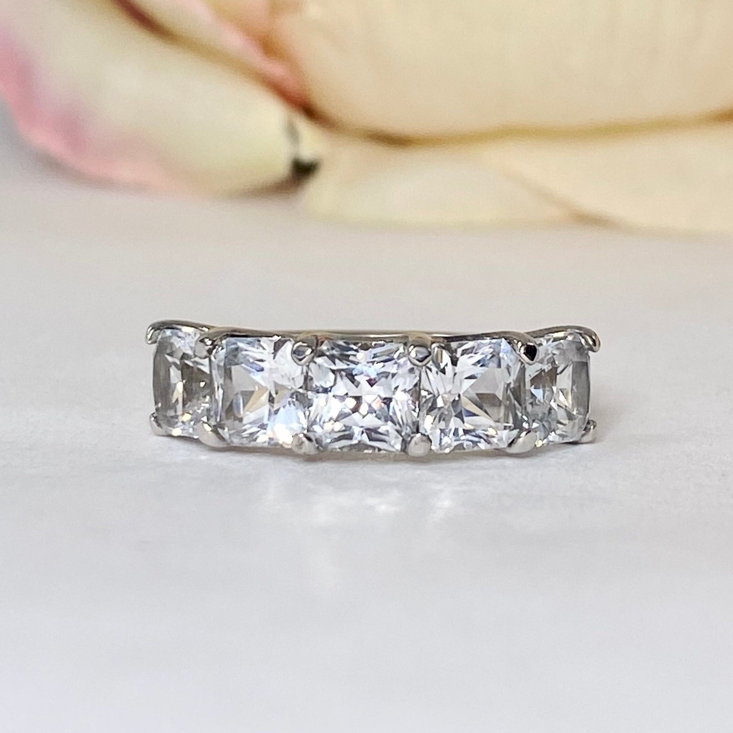 Lab grown diamond wedding band, Lab created diamond half eternity band 14k solid gold, 5 stone radiant diamond ring, cvd diamond ring