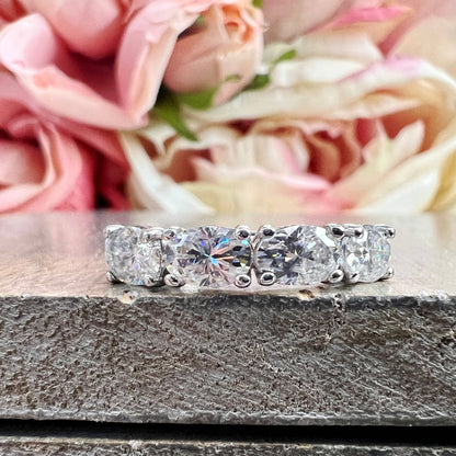 Lab grown diamond wedding band, Lab created diamond half eternity band 14k solid gold, 4 stone oval cut diamond ring, cvd diamond ring