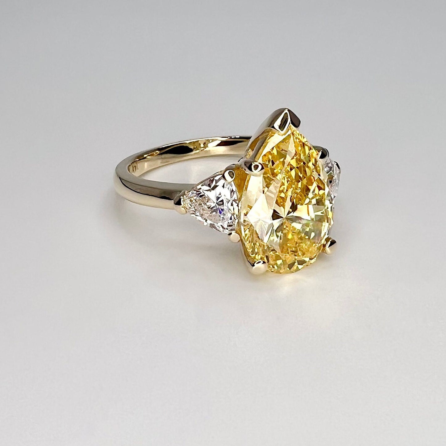 4 CT Canary Yellow Pear Engagement Ring , Three Stone 14k white Gold Wedding Ring , Pear Shape With Trillions Ladies Ring