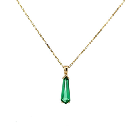 Kite Shaped Emerald Pendant Necklace 14K Solid Gold, Unique Long Emerald Necklace, May Birthstone Jewelry, Dainty Layering Necklace, #8265