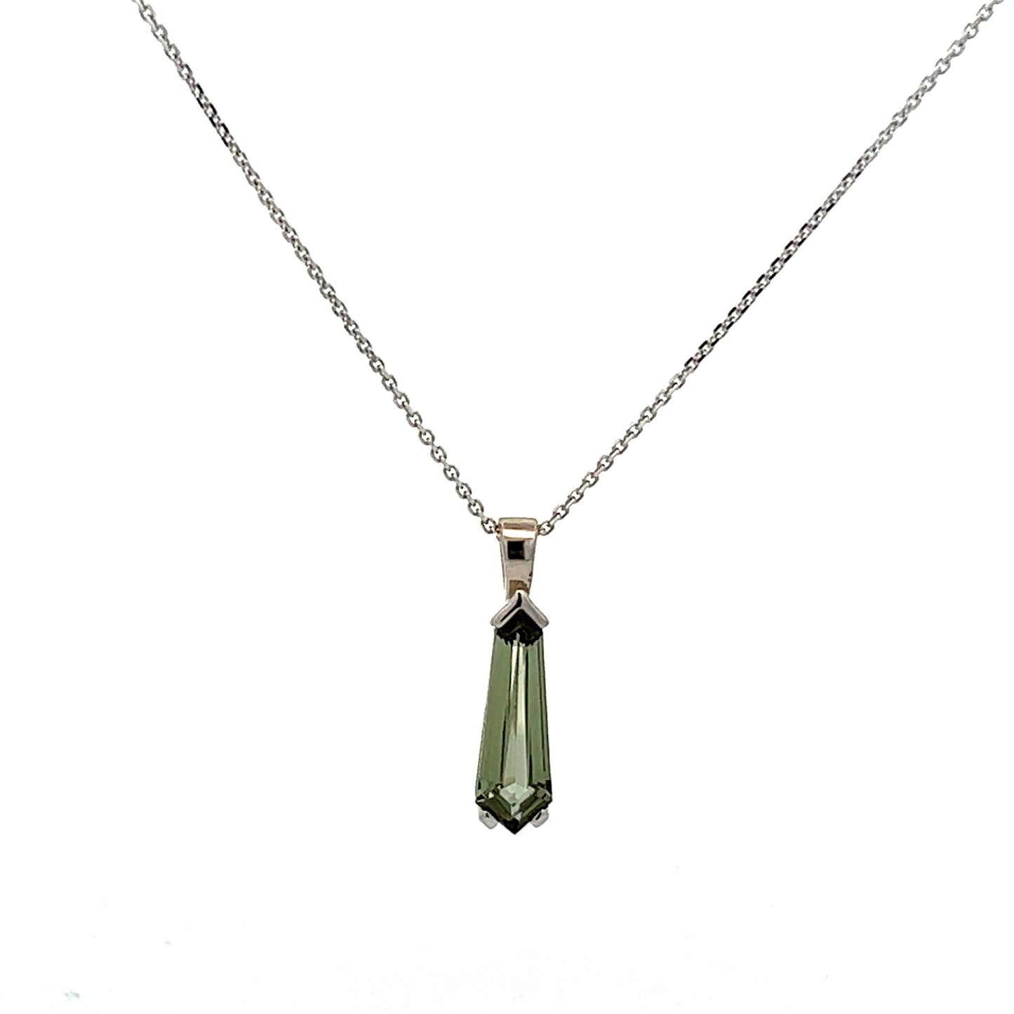 Kite Shaped Olive Green Sapphire Pendant Necklace 14K Solid Gold, Unique Long Olive Green Necklace,  Dainty Layering Necklace, #8265