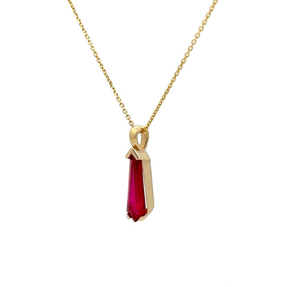 Kite Shaped Ruby Pendant Necklace 14K Solid Gold, Unique Long Ruby Necklace, July Birthstone Jewelry, Dainty Layering Necklace,  #8265