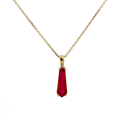 Kite Shaped Ruby Pendant Necklace 14K Solid Gold, Unique Long Ruby Necklace, July Birthstone Jewelry, Dainty Layering Necklace,  #8265