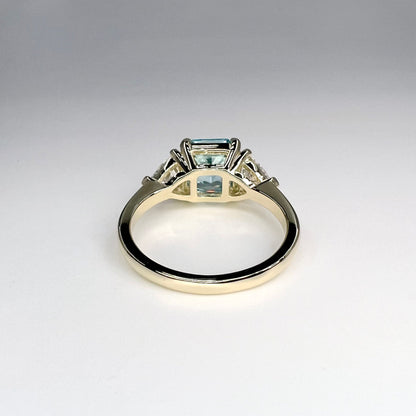 Asscher Cut Aquamarine CZ  10K/14K Gold Engagement Ring, March Birthstone Jewelry, Three Stone Wedding Ring For Ladies, Dainty Rings