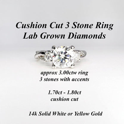 Lab Grown Diamond Wedding Ring ,  Certified Lab Diamond Ring , Classic Solitaire Gold Engagement Ring Cushion Diamond Wedding Ring